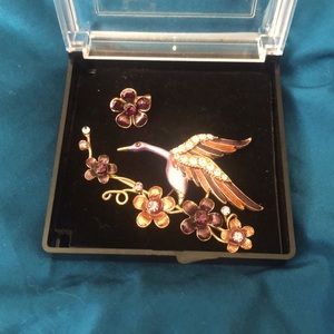 Purple and gold floral bird pin!